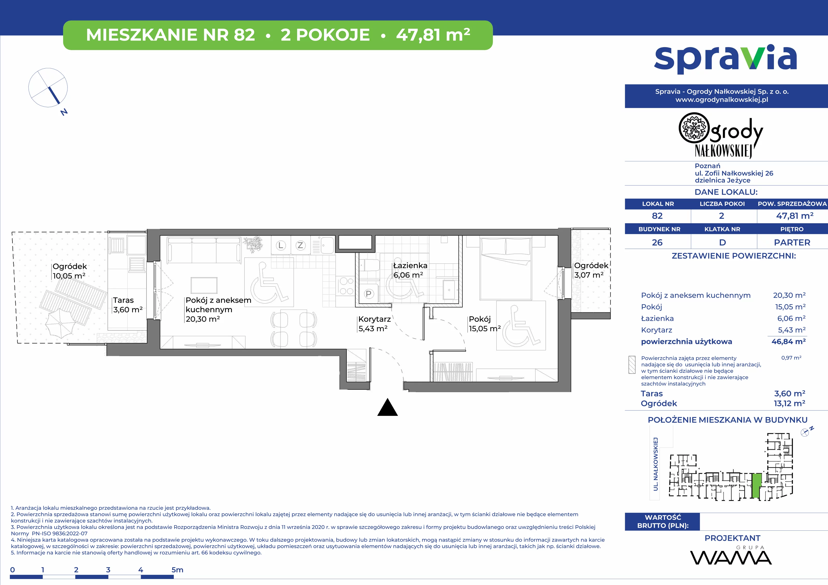 2 pokoje, mieszkanie 47,81 m², parter, oferta nr 26-82, Ogrody Nałkowskiej, Poznań, Ogrody, ul. Nałkowskiej 24, 26